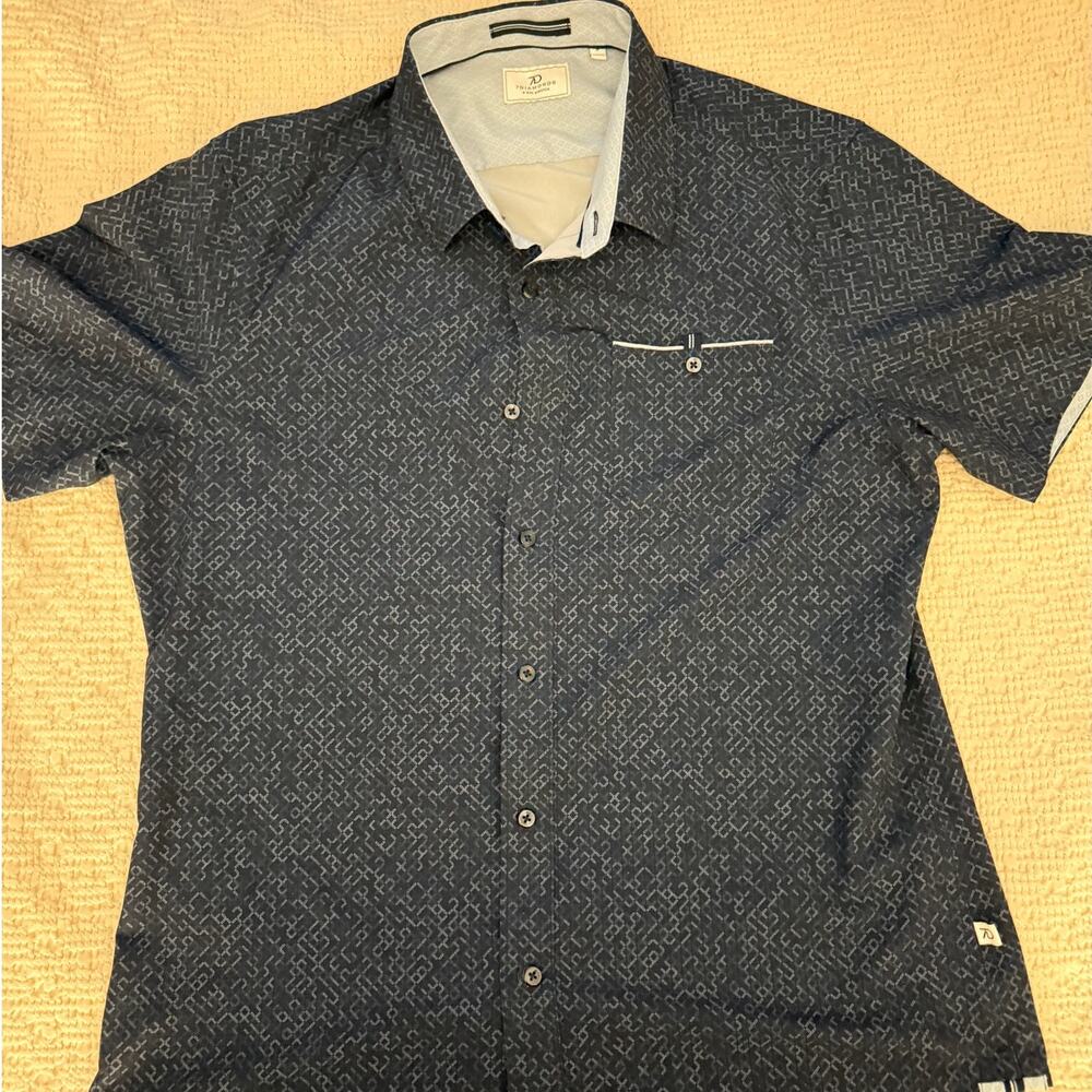 7 Diamonds Men's M 4 Way Stretch Short Sleeve Button Up Shirt Navy